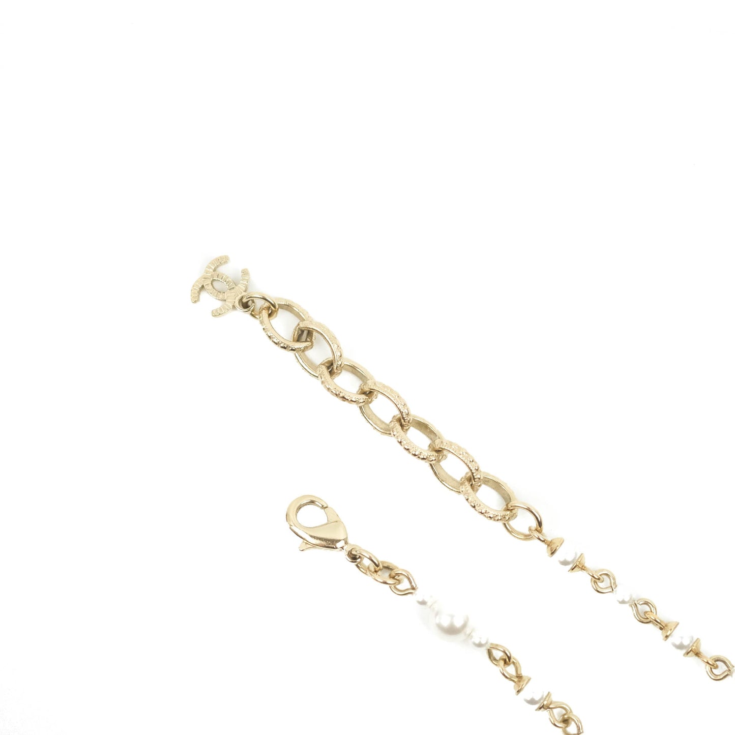 Chanel CC Crystal Pearl Charm Bracelet Gold Tone 20C