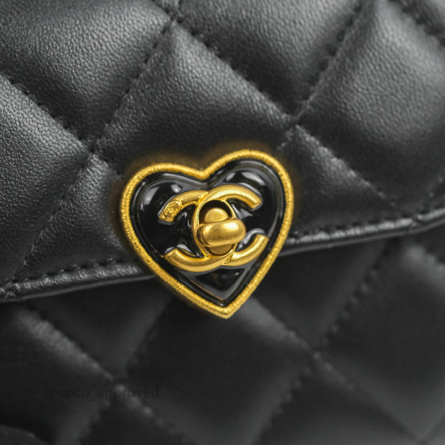 Chanel Heart CC Lock Clutch with Chain Black Lambskin Gold Hardware 23S