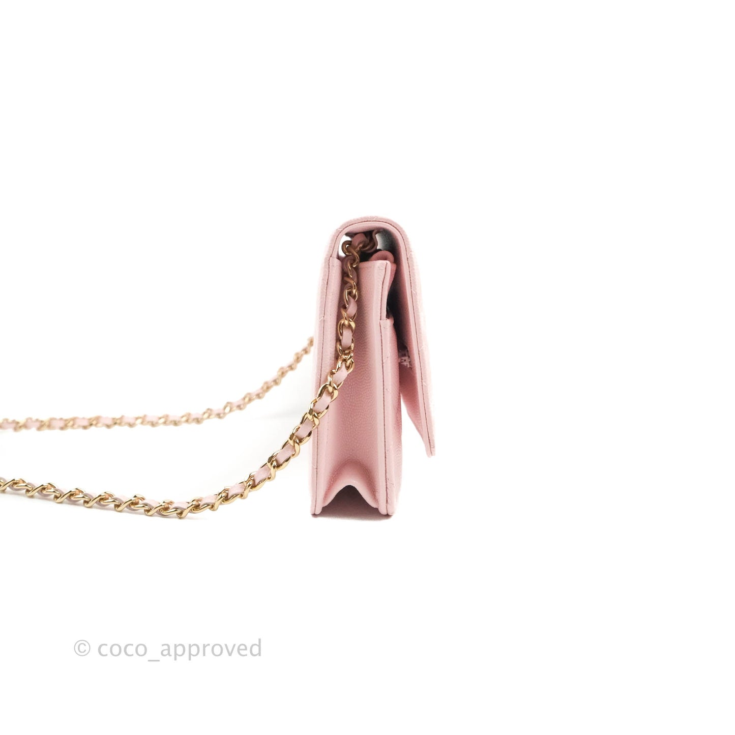 Chanel Quilted Wallet on Chain WOC Crystal Braided CC Light Pink Caviar Gold Hardware