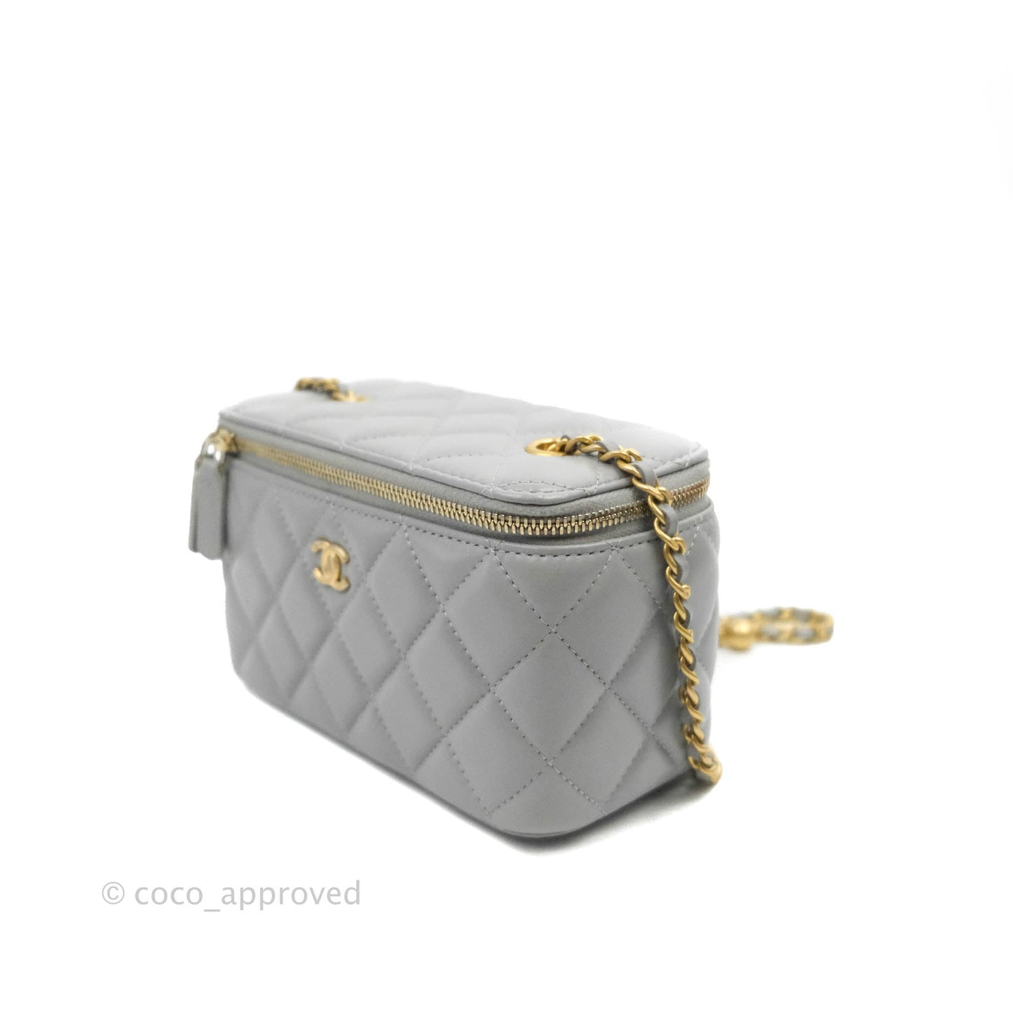 Chanel Vanity with Pearl Crush Chain Grey Lambskin Aged Gold Hardware