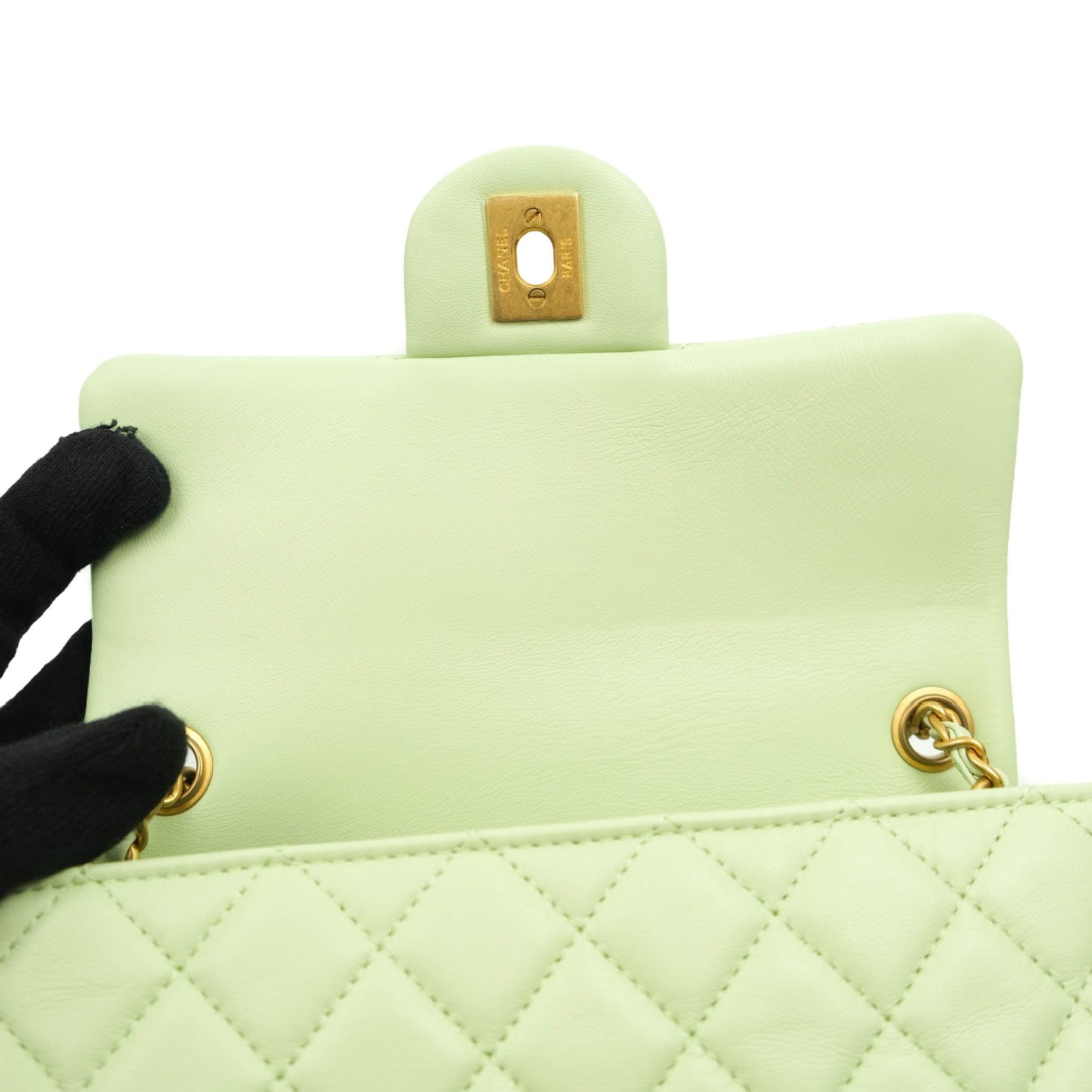 Chanel Mini Rectangular Pearl Crush Avocado Green Lambskin Aged Gold Hardware 22C