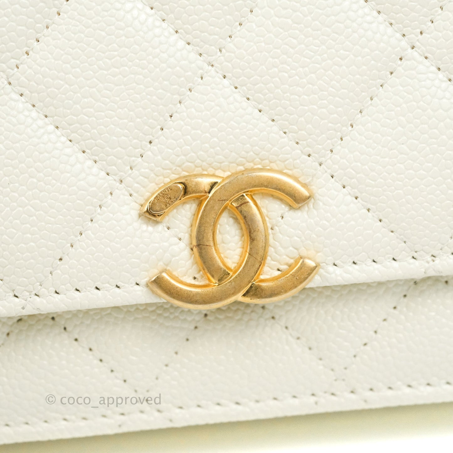 Chanel Quilted Wallet On Chain WOC Melody Ivory White Caviar Gold Hardware