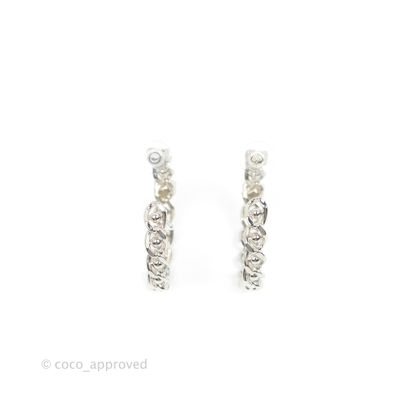 Chanel CC Chain Hoop Earrings Silver Tone 22A
