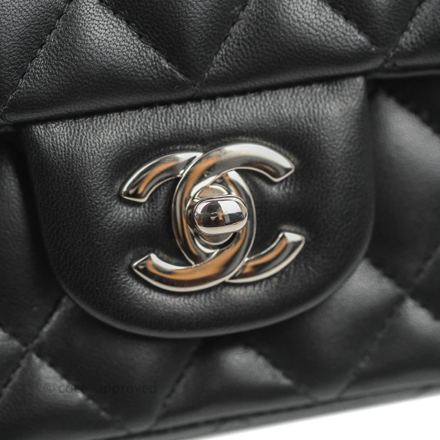 Chanel Quilted Mini Rectangular Flap Black Lambskin Silver Hardware