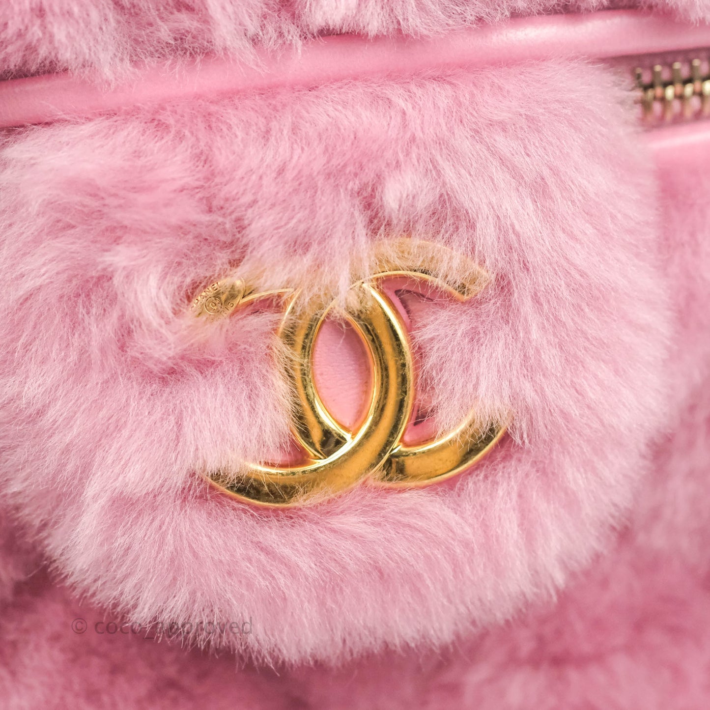 Chanel Small Vanity Case Pink Shearling Lambskin Gold Hardware 22A