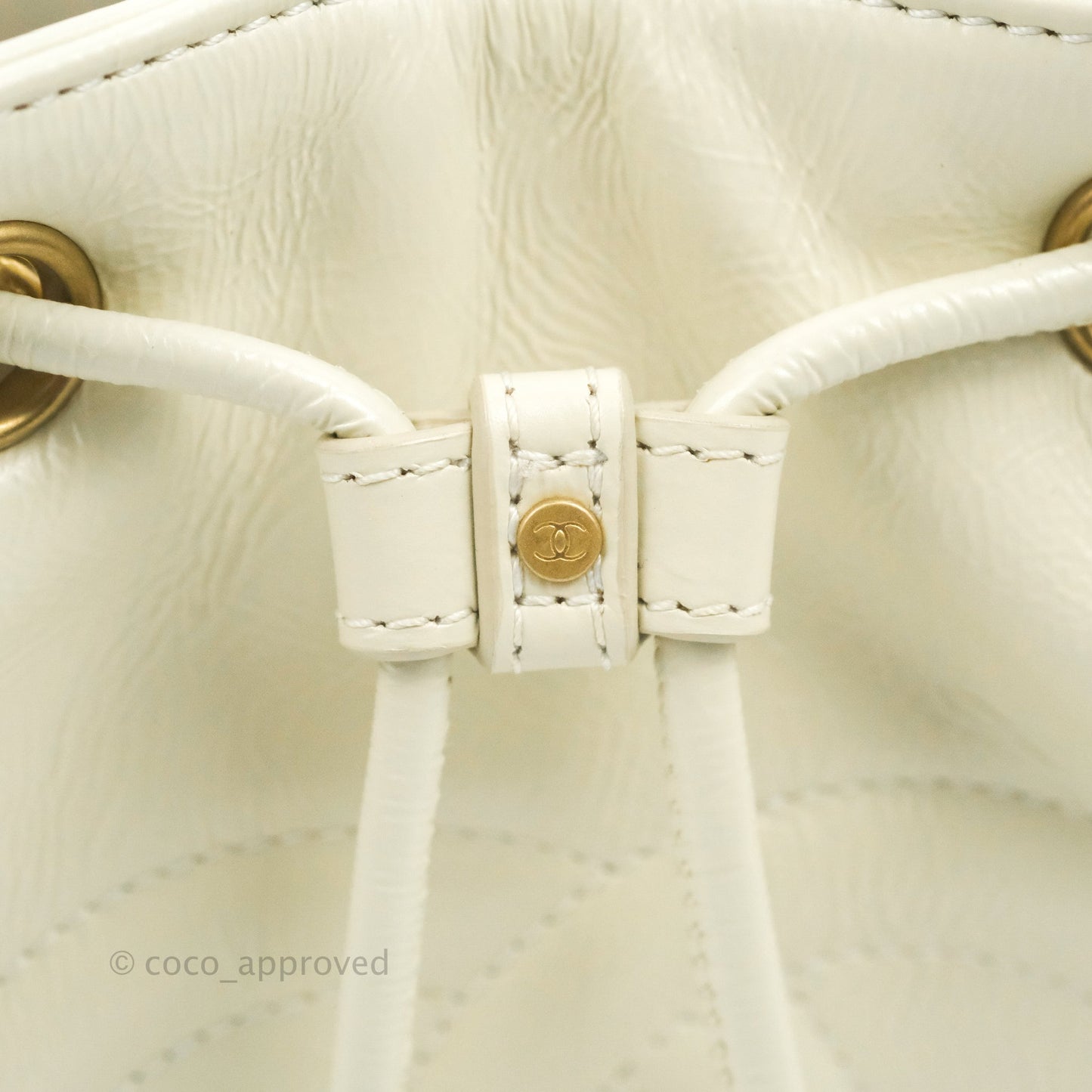Chanel CC Small Drawstring Bucket Bag White Calfskin Aged Gold Hardware