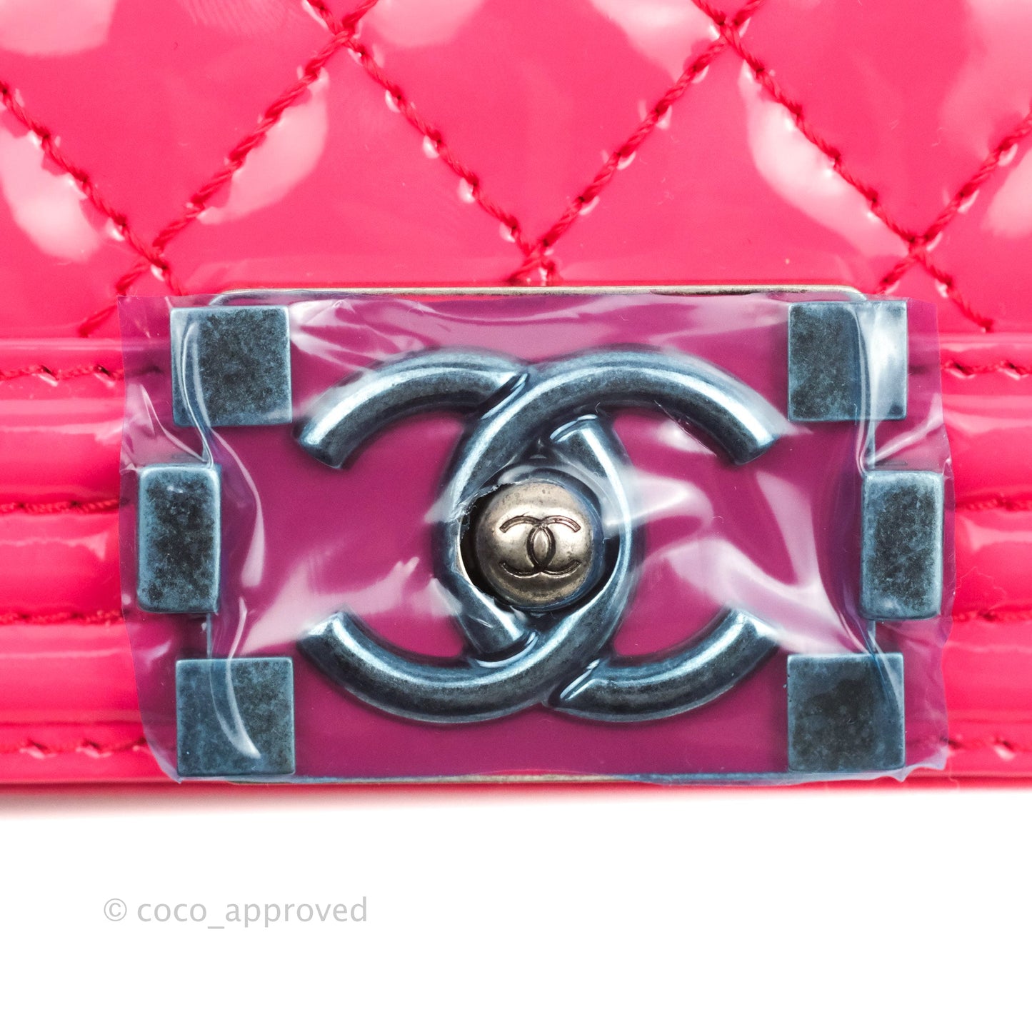 Chanel Quilted Medium Boy Bag Pink Patent Ruthenium Hardware