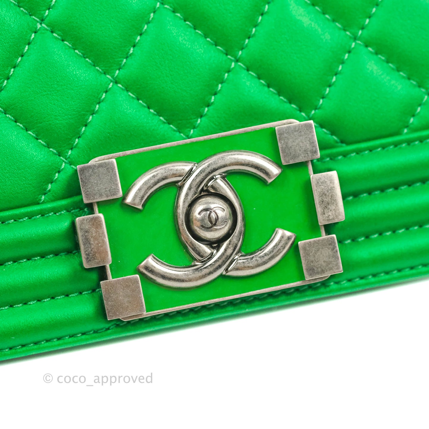Chanel Small Boy Green Calfskin Ruthenium Hardware