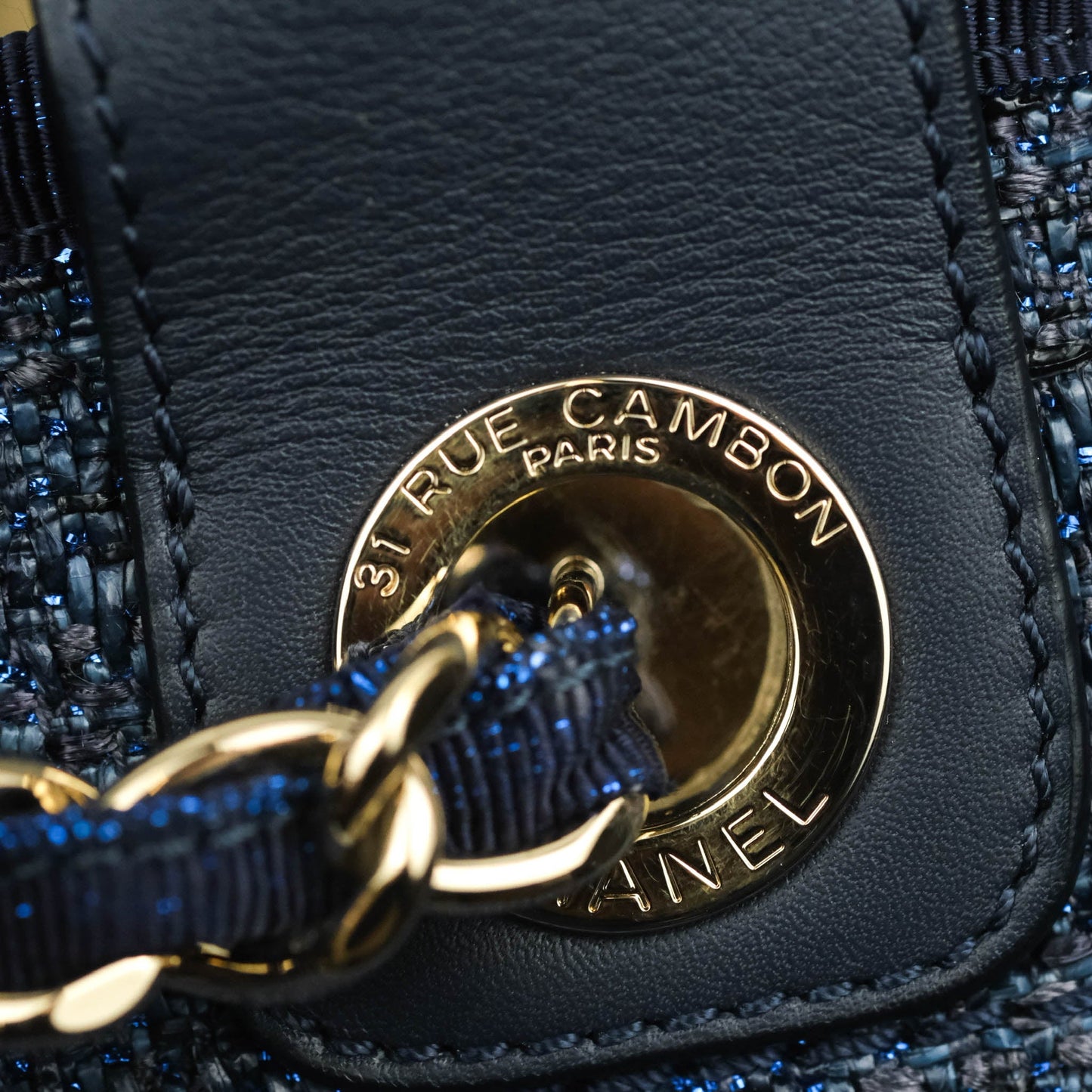 Chanel Large Deauville Navy Blue Glitter Canvas Gold Hardware
