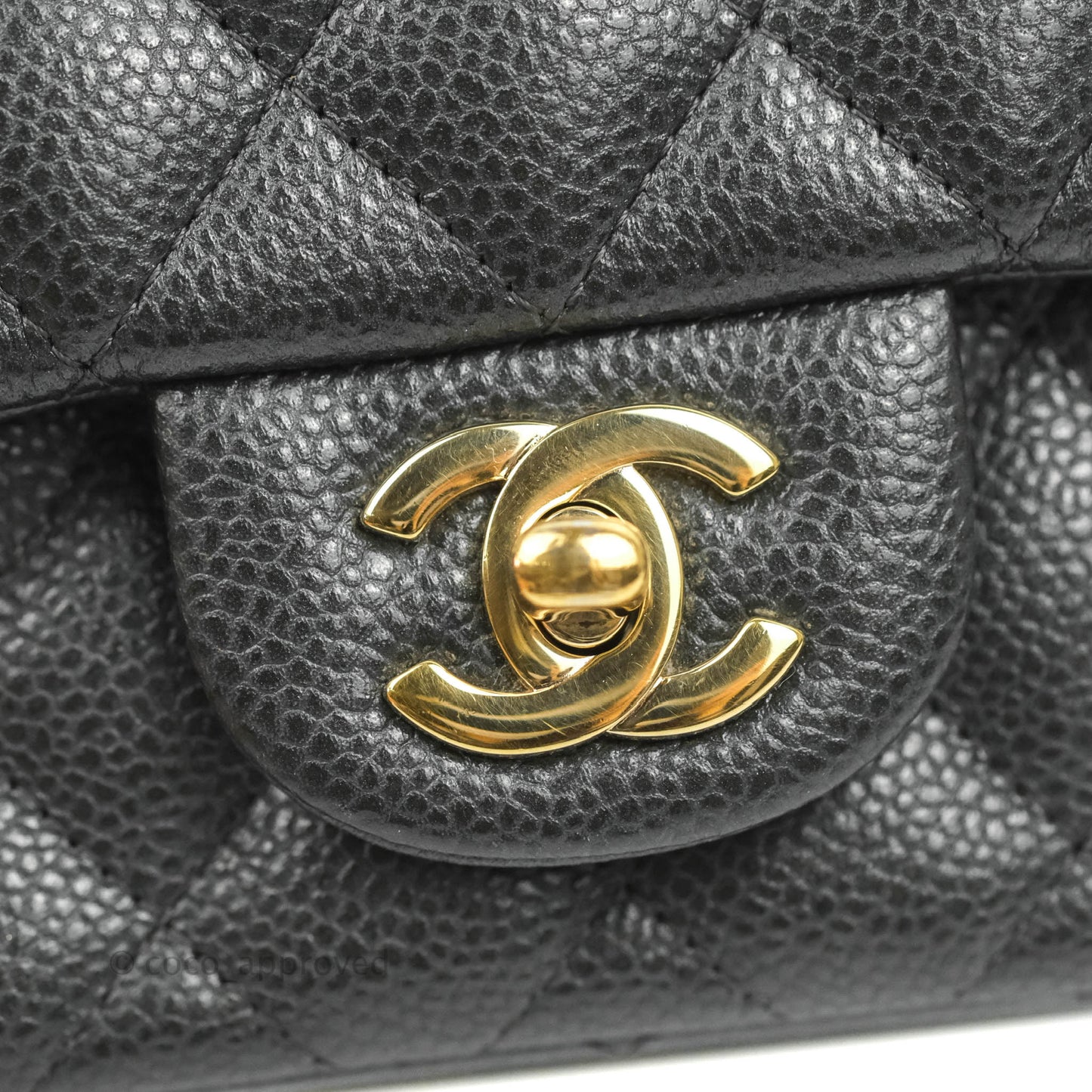 Chanel Quilted Mini Square Flap Bag Pearly Black Caviar Gold Hardware