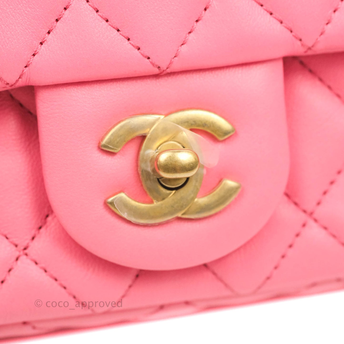 Chanel Mini Rectangular Pearl Crush Quilted Pink Lambskin Aged Gold Hardware