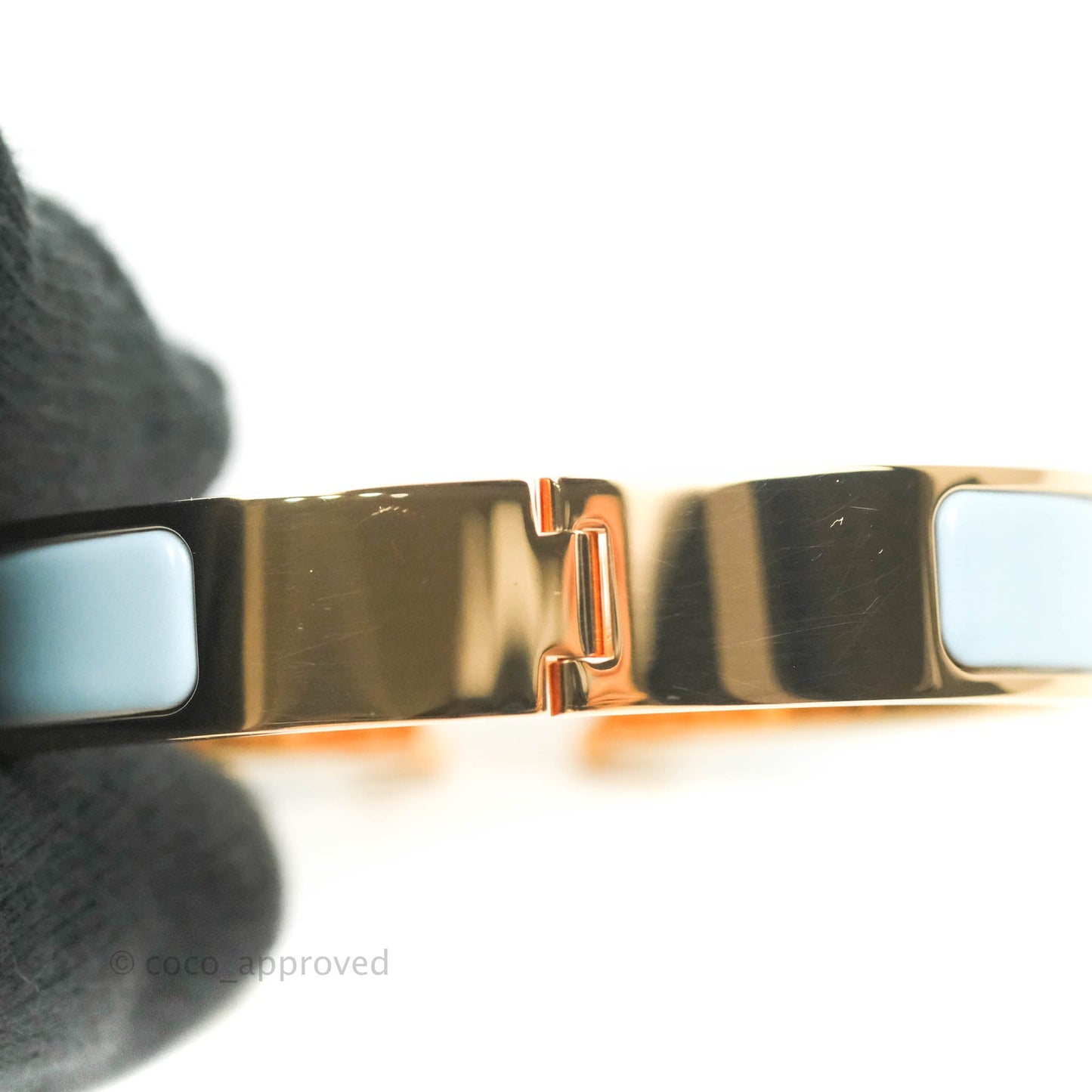 Hermès Clic H Bracelet Bleu Polaire Rose Gold PM