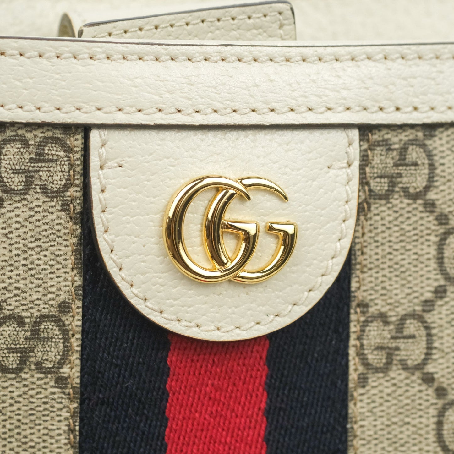 Gucci Ophidia Medium Tote With Web GG Supreme Canvas Beige Ebony
