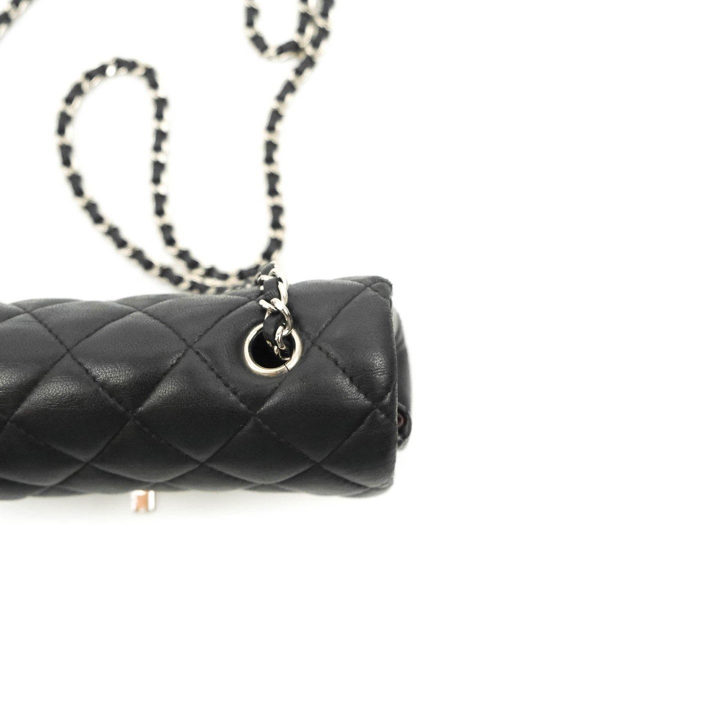 Chanel Quilted Extra Mini Rectangular Flap Black Lambskin Silver Hardware