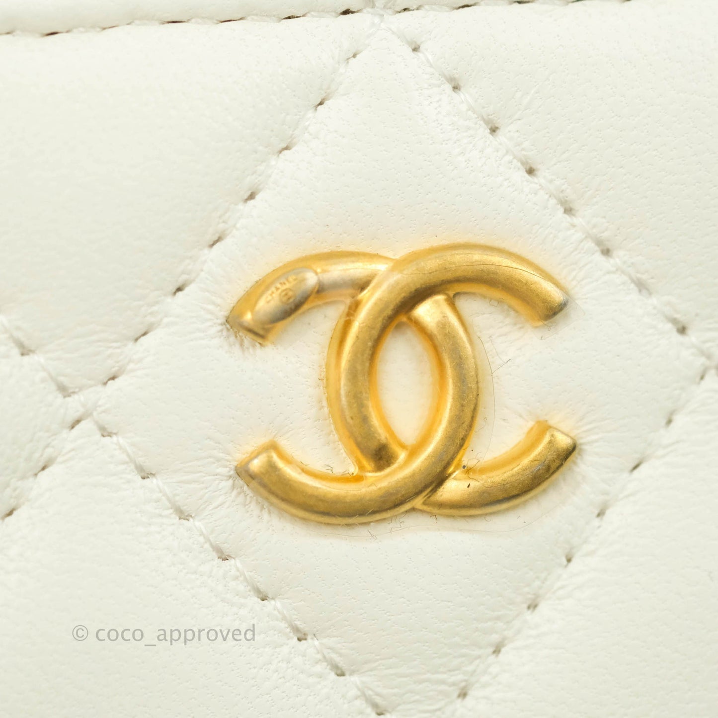 Chanel Mini Pearl Crush Quilted Camera Case White Lambskin Aged Gold Hardware