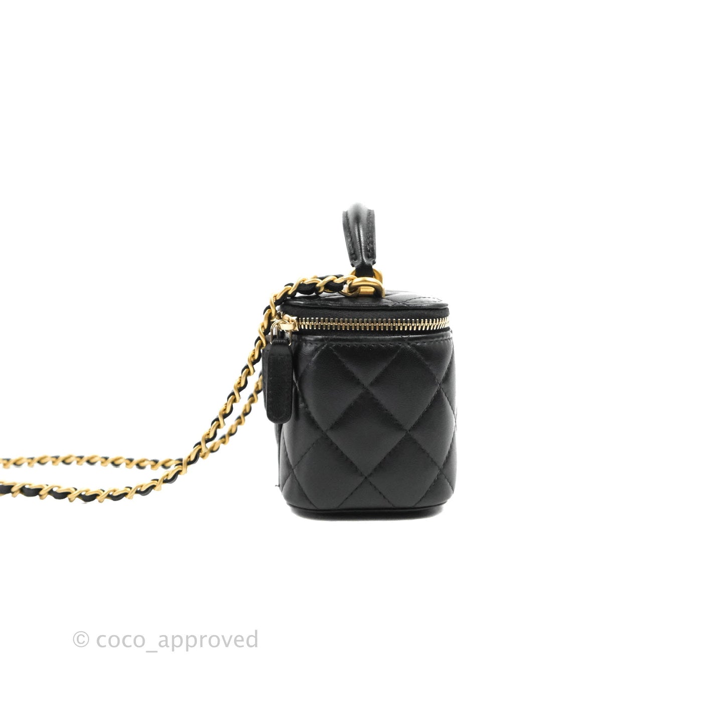 Chanel Mini Top Handle Vanity With Chain Black Lambskin Gold Hardware