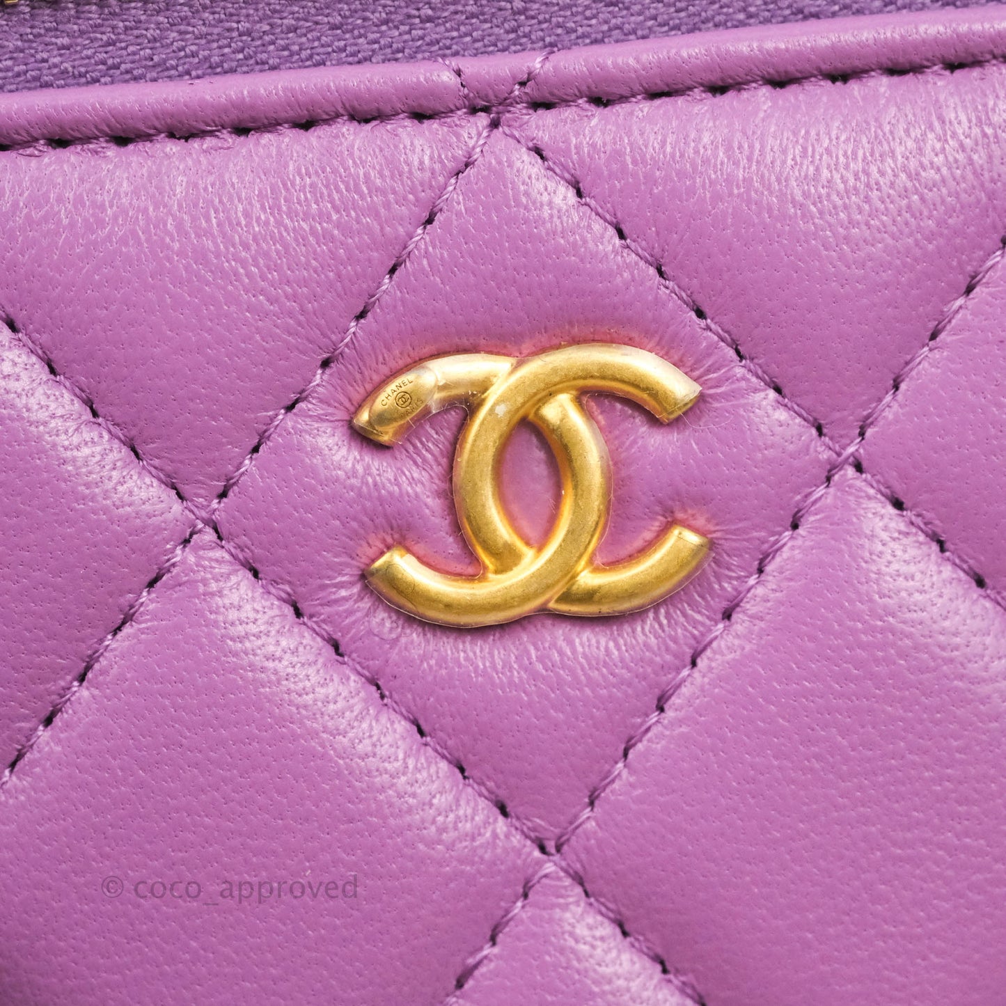 Chanel Classic Mini Pearl Crush Vanity With Chain Purple Lambskin Aged Gold Hardware