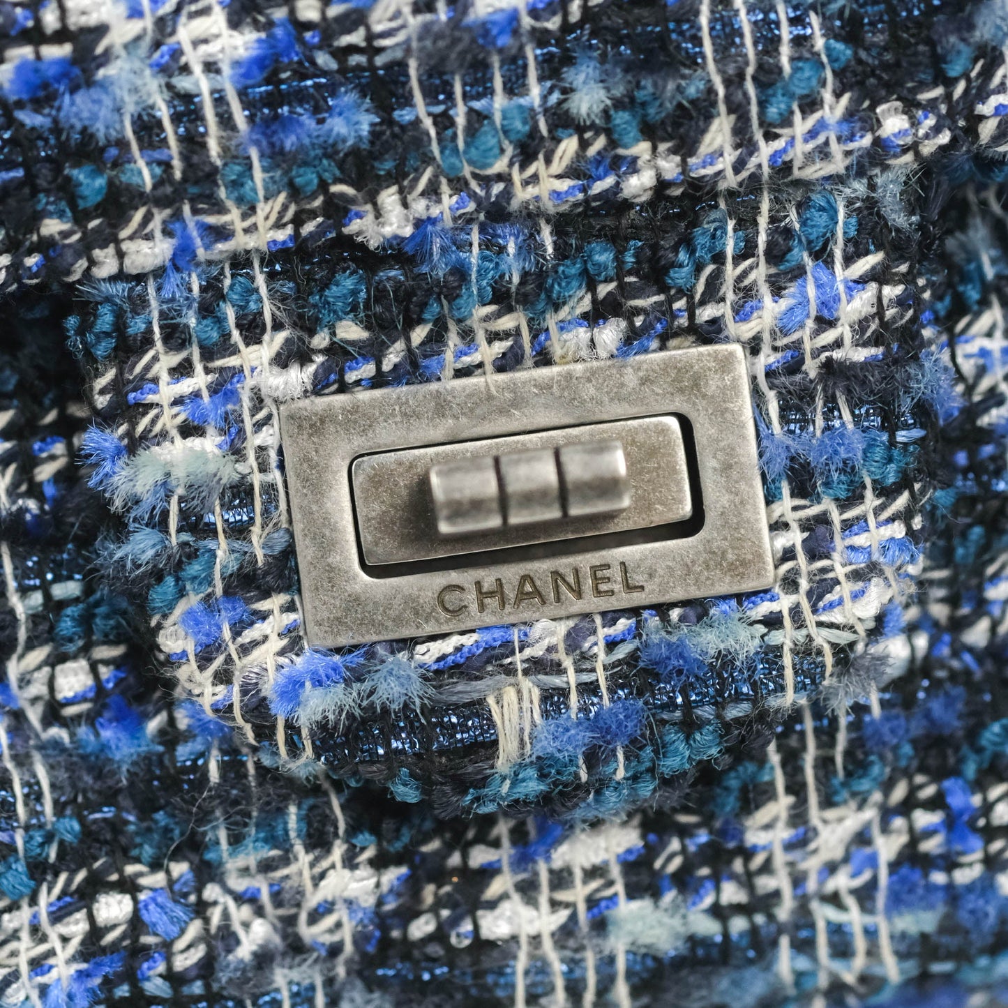 Chanel Mini Reissue 224 Blue Tweed Ruthenium Hardware