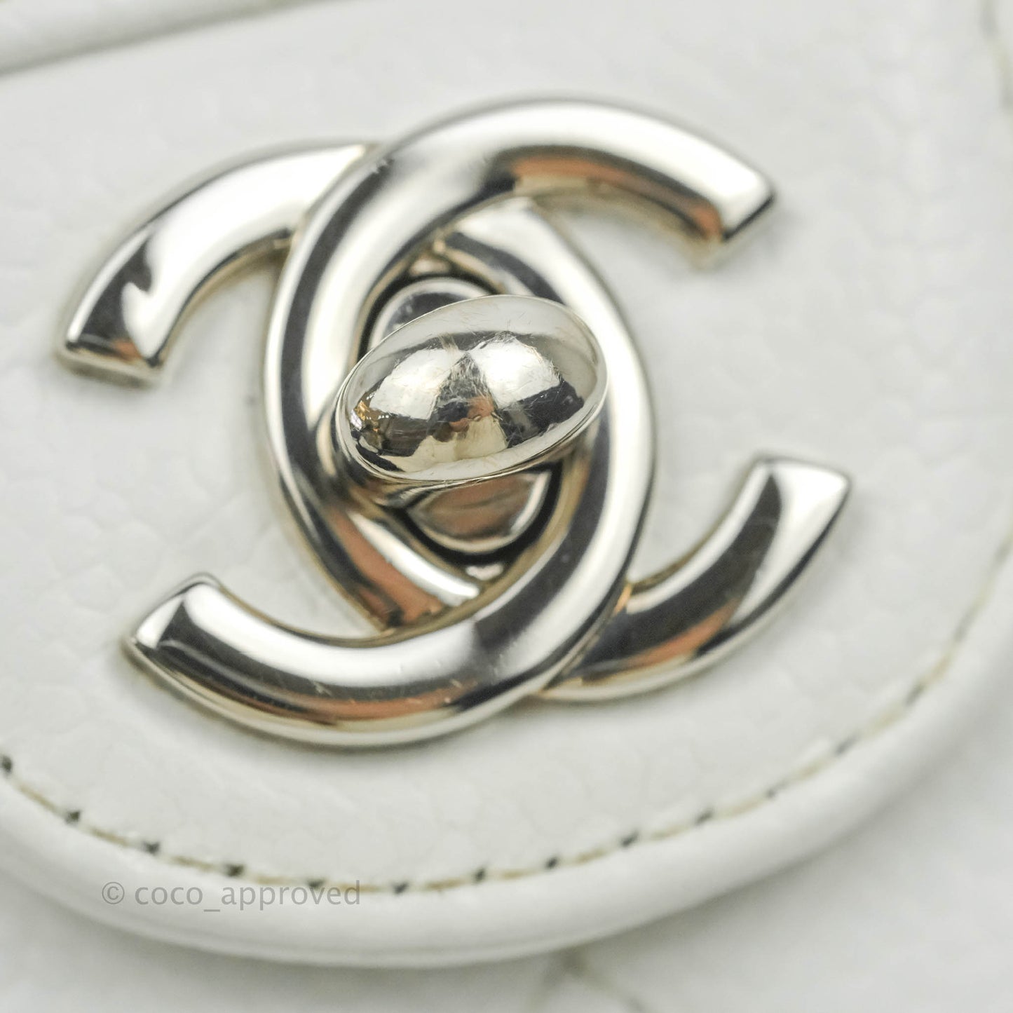 Chanel Quilted Vintage Mini Square Flap White Caviar Silver Hardware