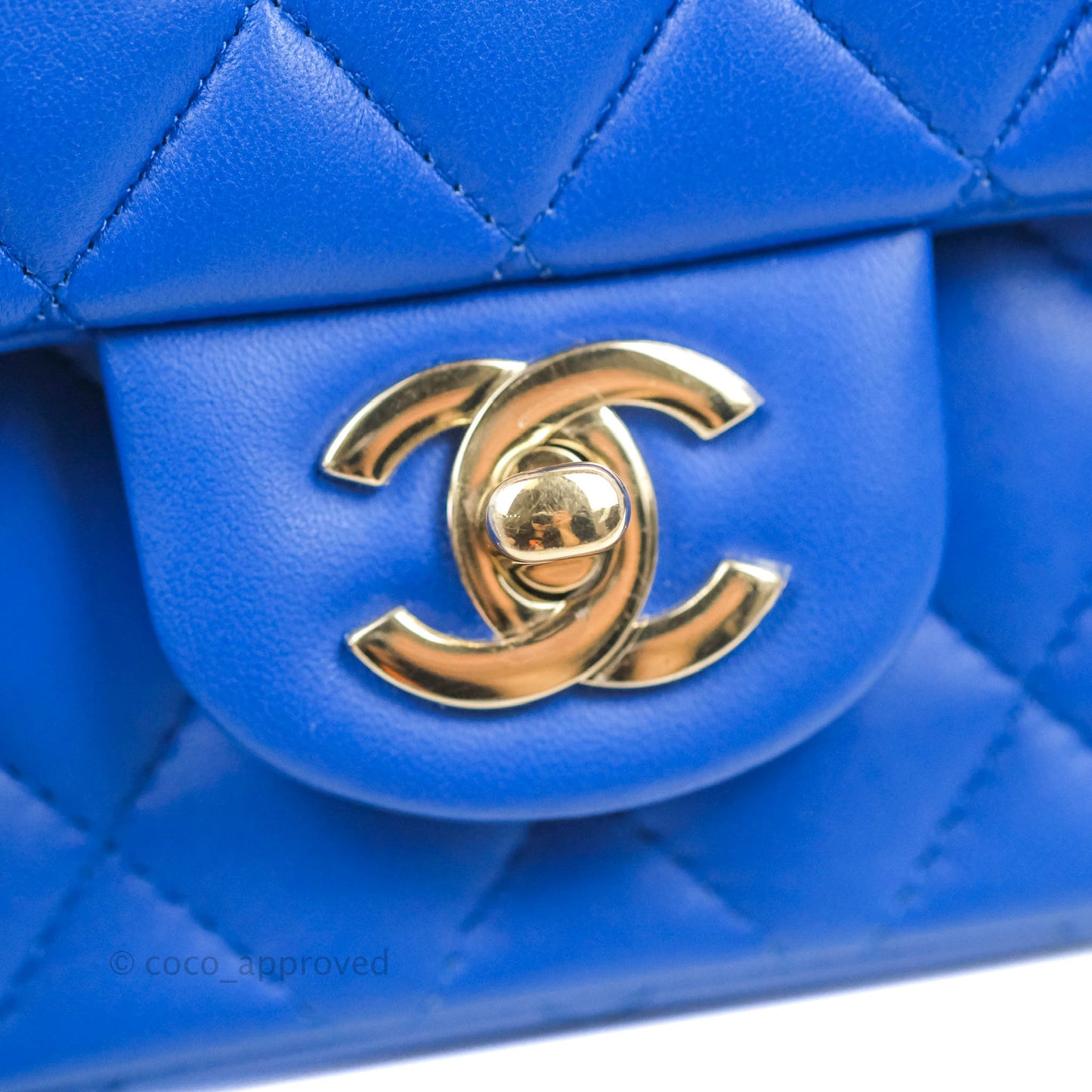 Chanel Mini Square Blue Lambskin Gold Hardware
