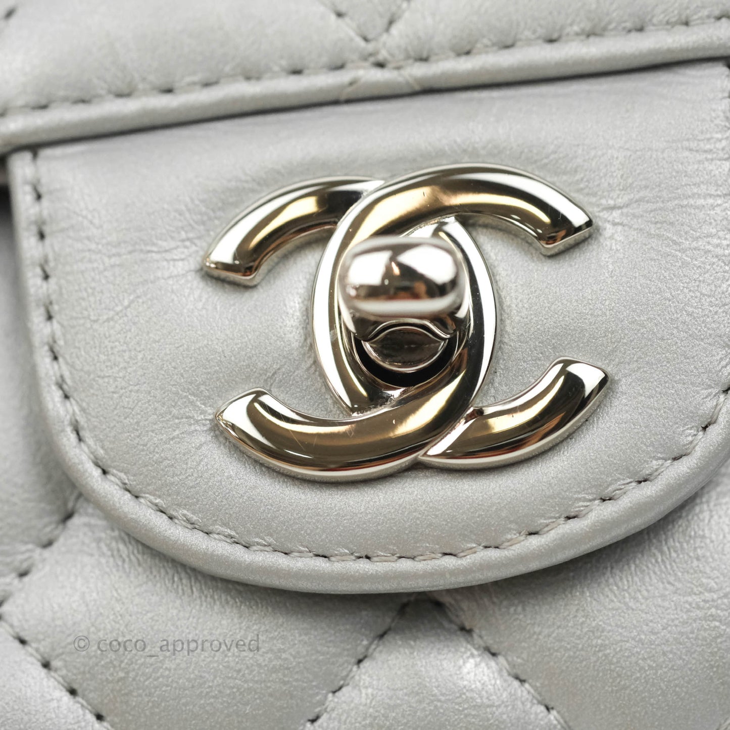 Chanel Quilted Mini Rectangular Silver Crumpled Calfskin Silver Hardware