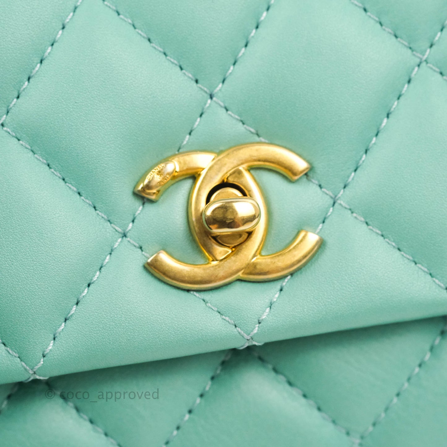 Chanel Quilted Small Day Trip Tiffany Blue Green Lambskin Aged Gold Hardware