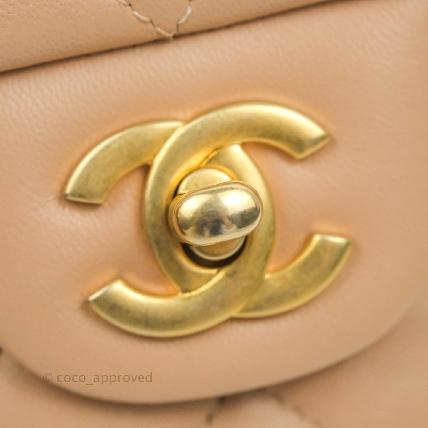 Chanel Top Handle Mini Rectangular Flap Bag Beige Lambskin Aged Gold Hardware