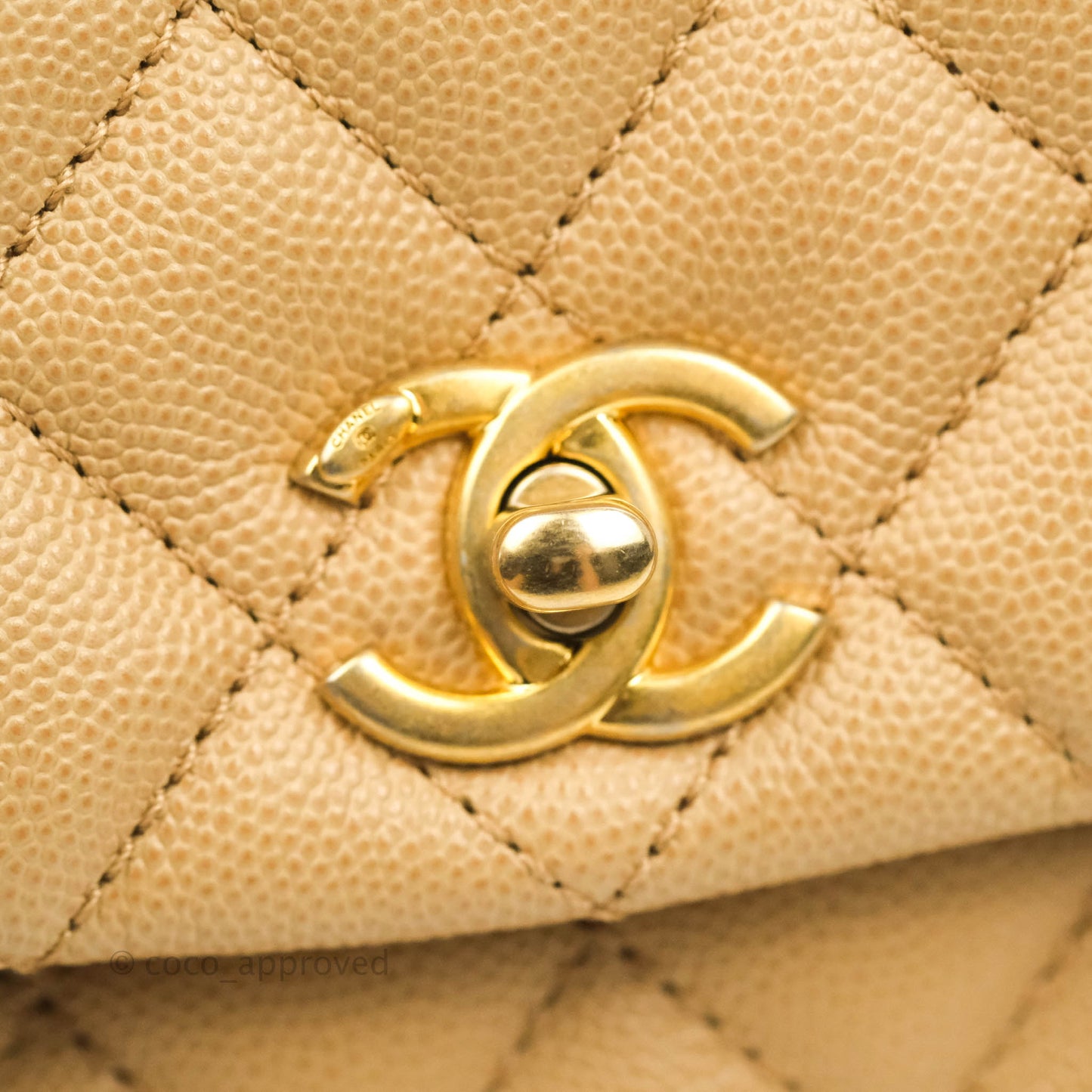 Chanel Small Coco Handle Quilted Beige Caviar Gold Hardware Lizard Embossed Handle