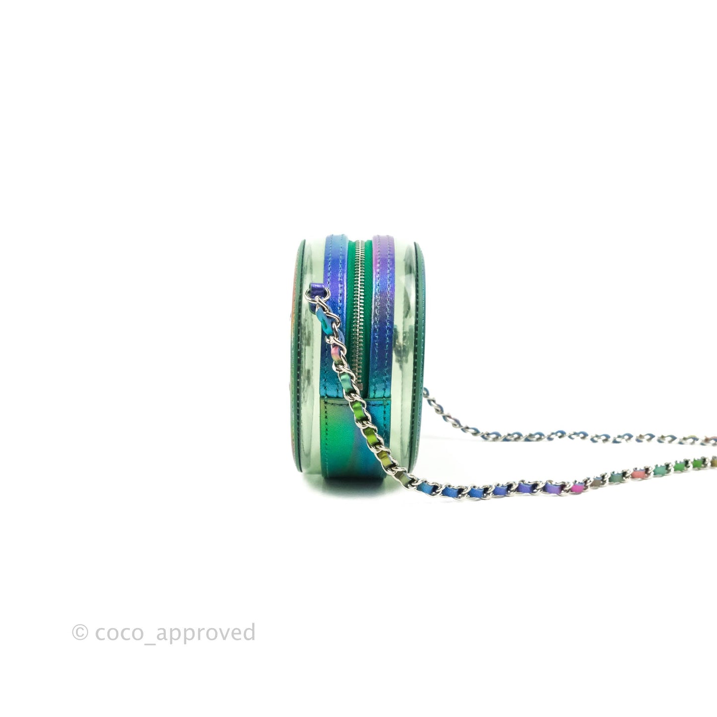 Chanel Filigree Rainbow Green PVC Round Clutch With Chain Silver Hardware 20C