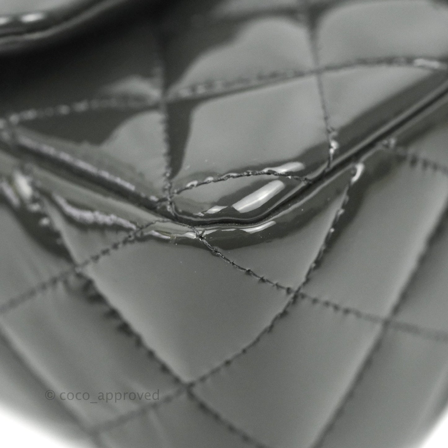 Chanel Quilted Mini Rectangular Dark Grey Patent Silver Hardware
