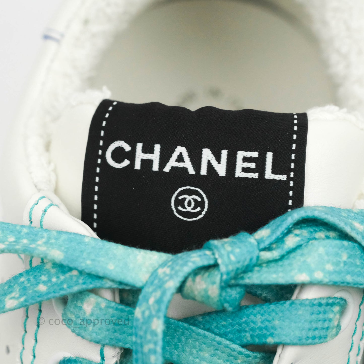 Chanel Calfskin Logo Sneakers White Blue Size 39