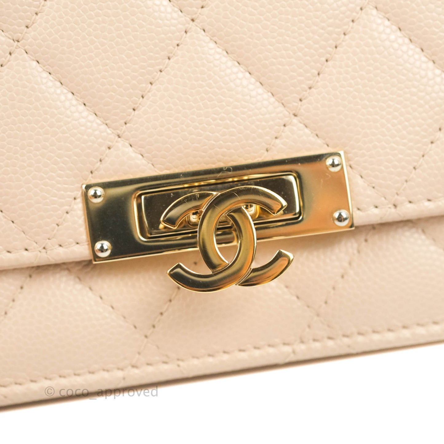 Chanel Quilted Golden Class Wallet on Chain WOC Light Beige Caviar Gold Hardware