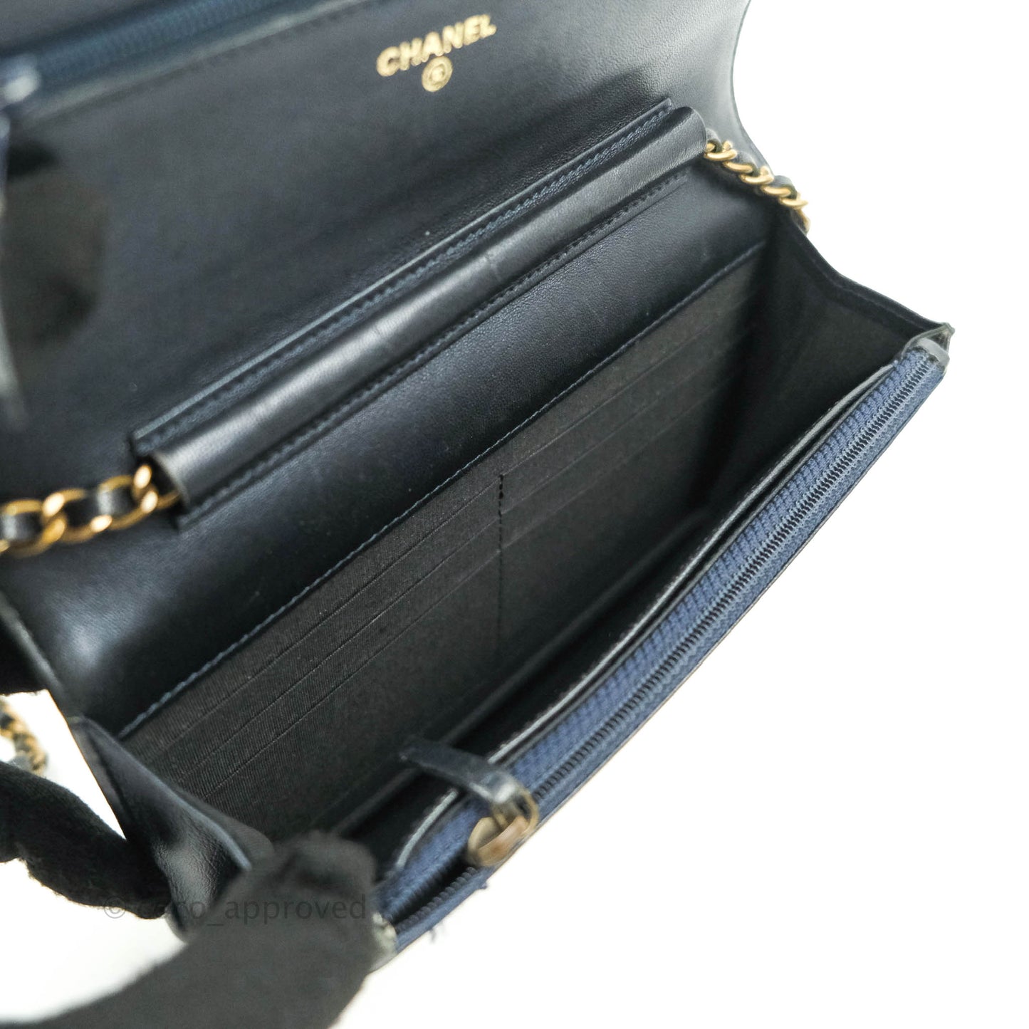 Chanel Boy Wallet on Chain WOC Blue Lambskin Gold Hardware