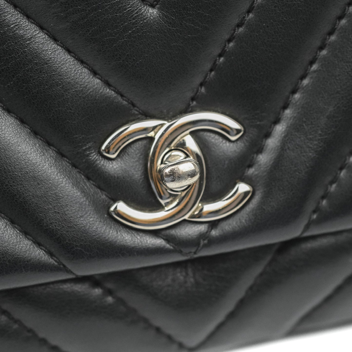 Chanel Surpique Chevron Medium Flap Black Silver Hardware