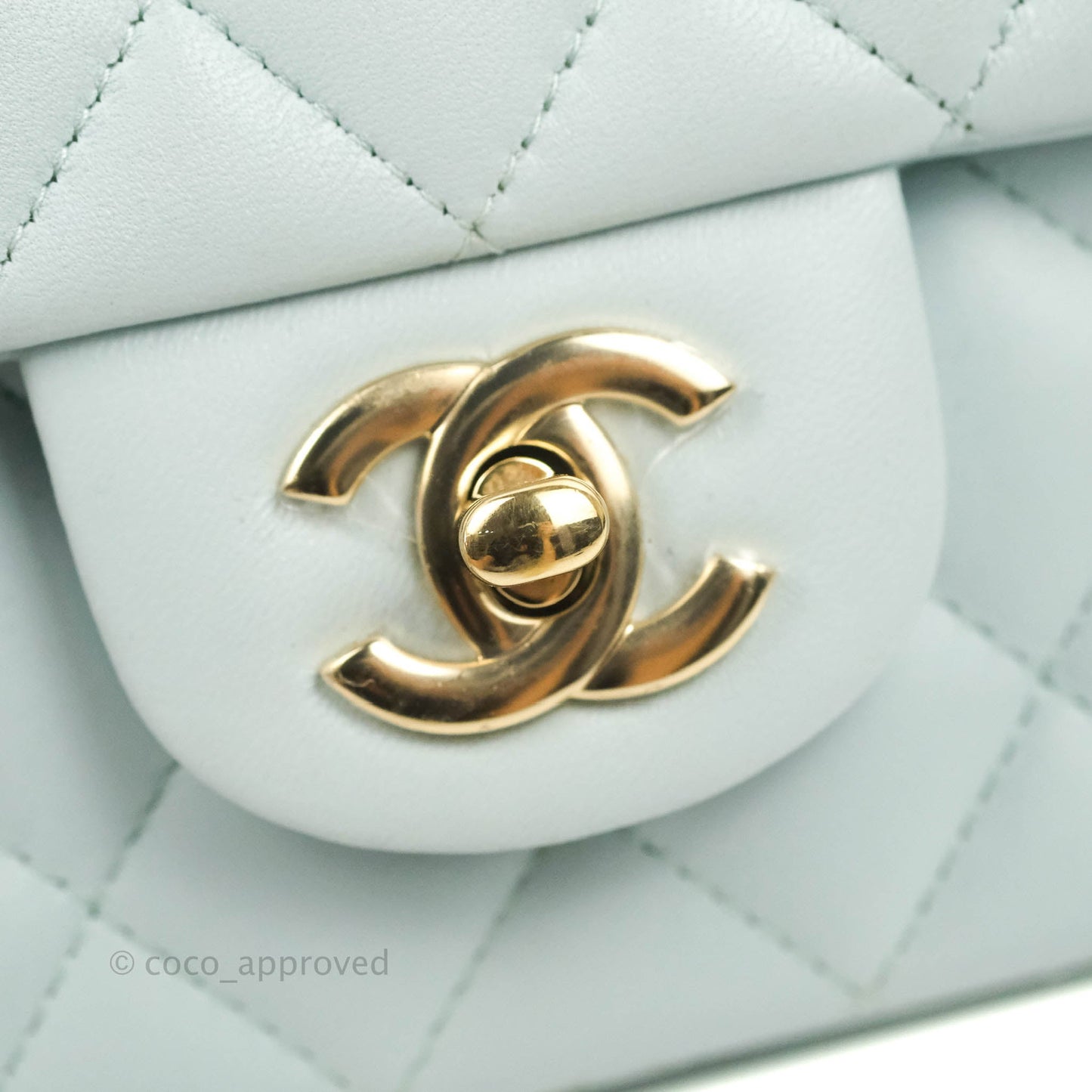 Chanel Top Handle Mini Rectangular Flap Bag Light Blue Lambskin Gold Hardware
