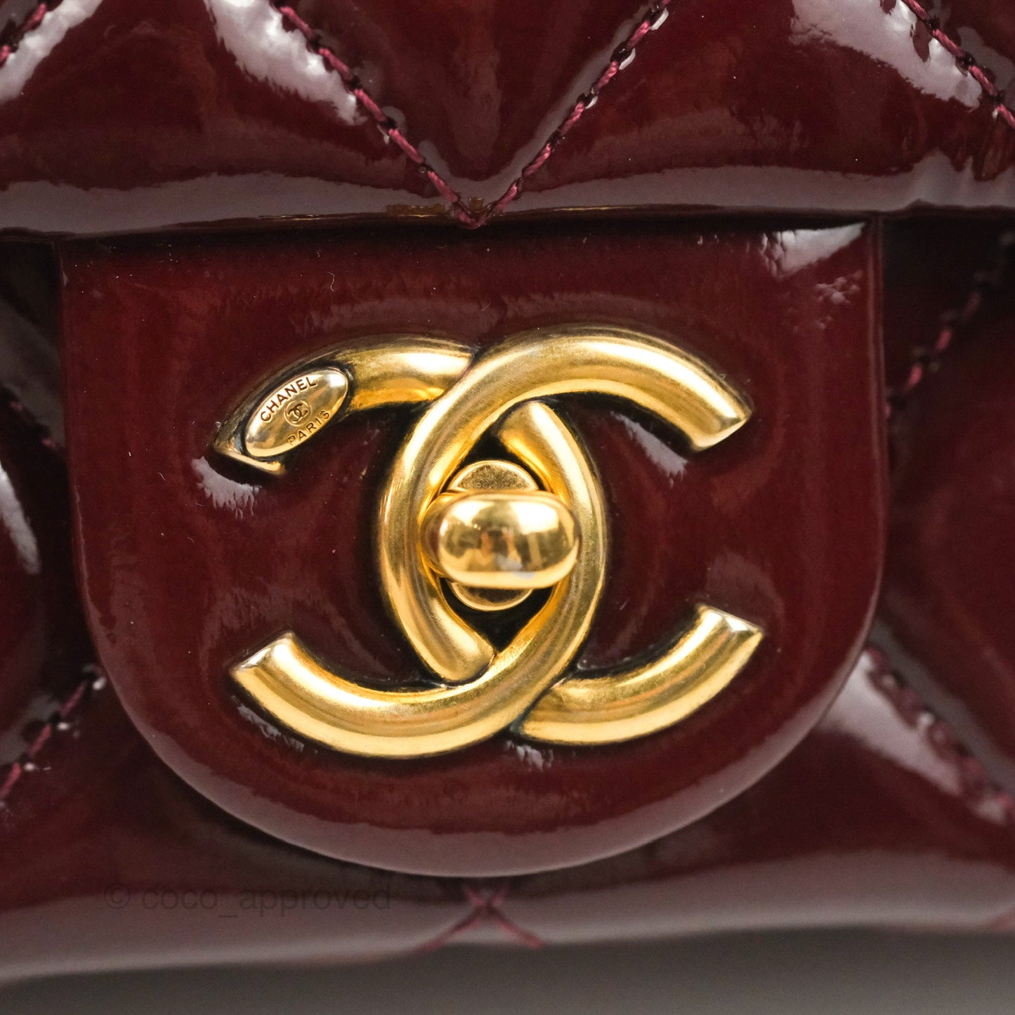 Chanel Quilted CC Eyelet Flap Burgundy Patent Goatskin Antique Gold Hardware