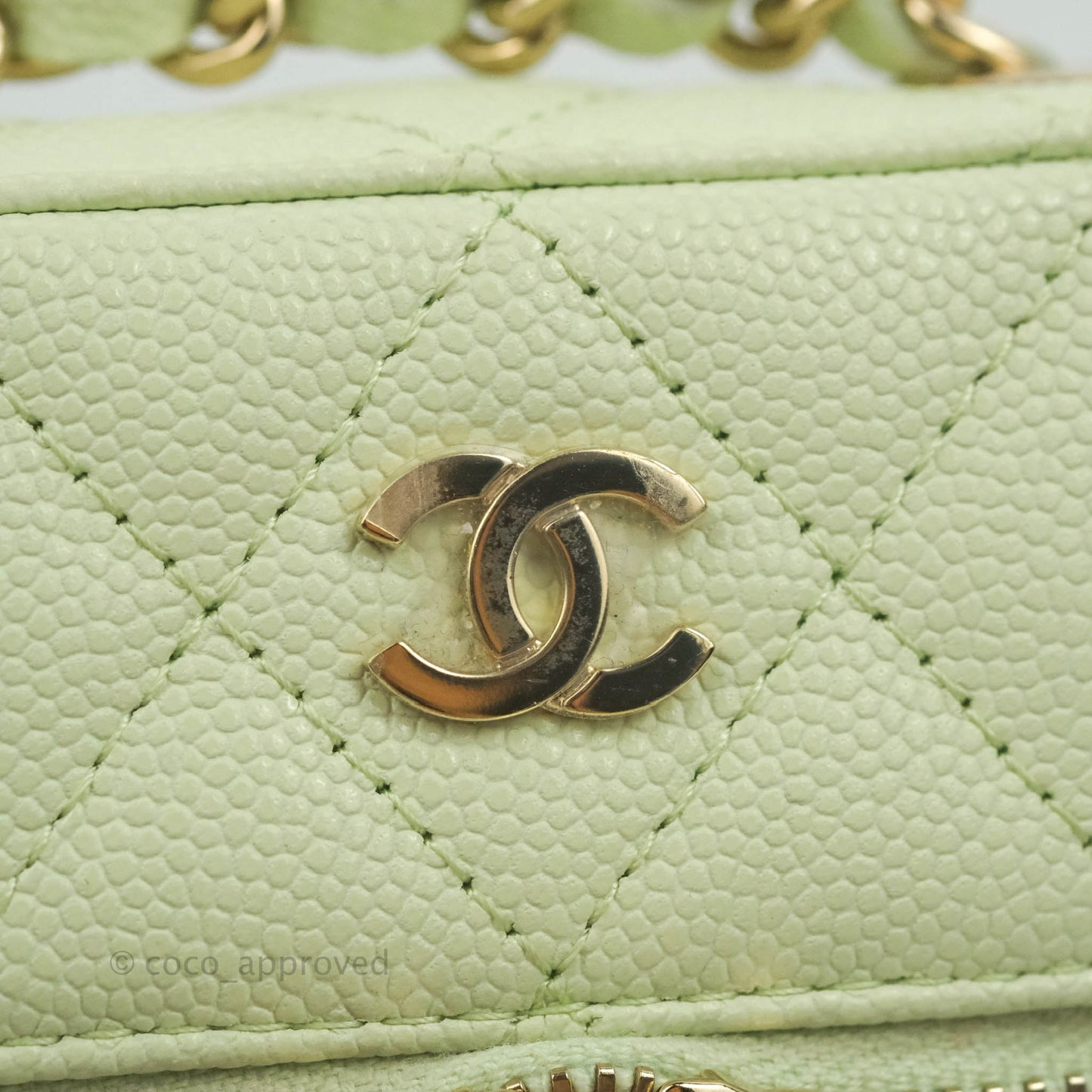 Chanel Vanity Phone Holder With Chain Light Mint Green Caviar Gold Hardware