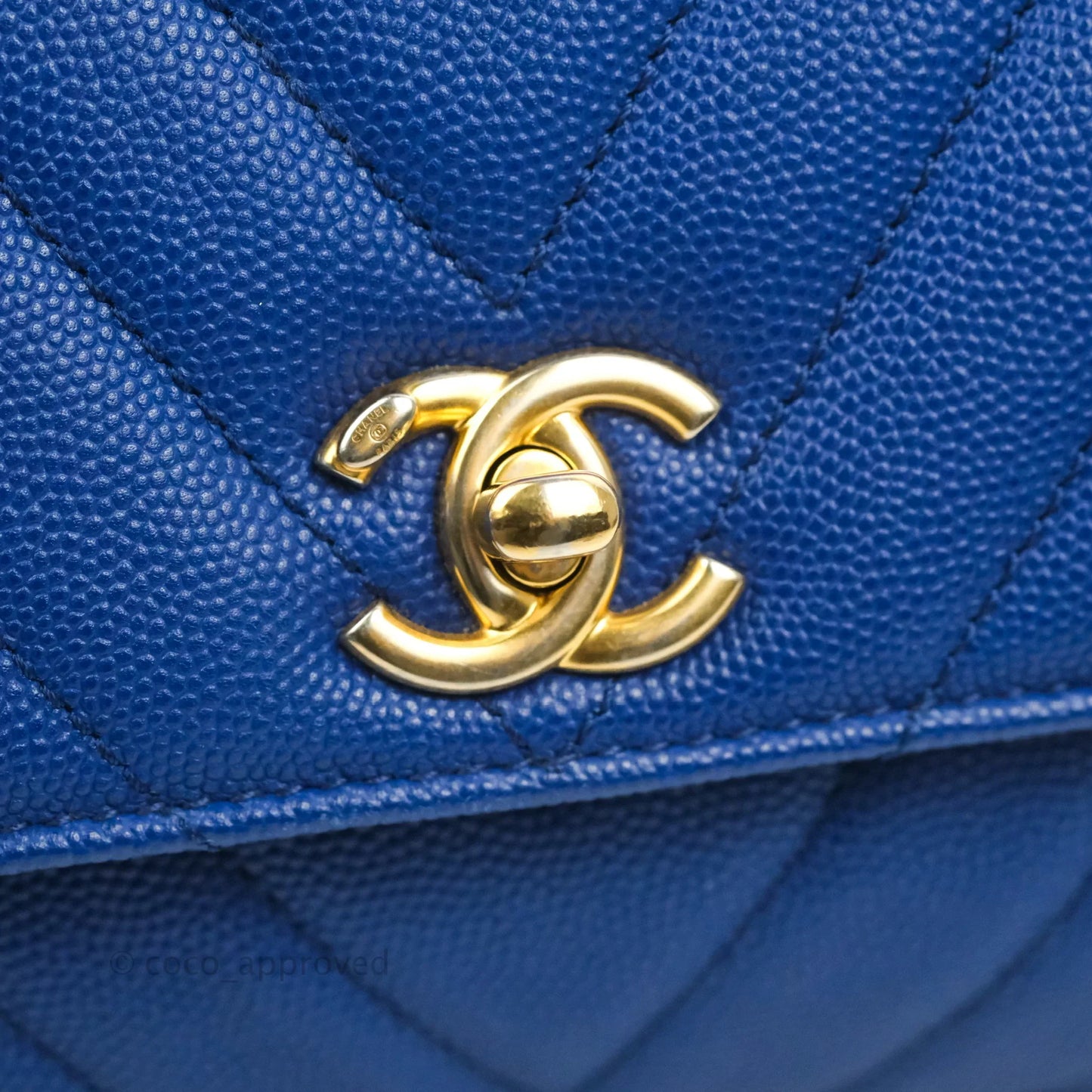 Chanel Small Coco Handle Chevron Blue Caviar Aged Gold Hardware