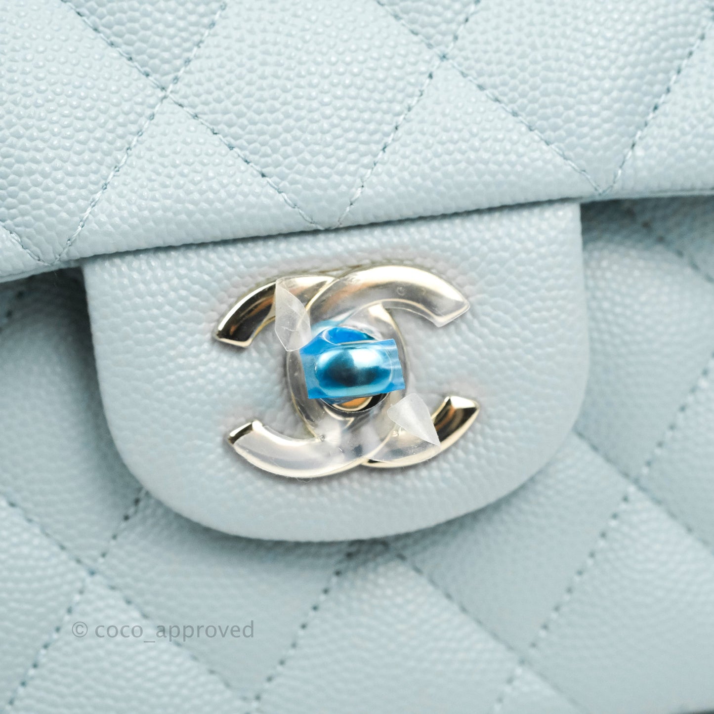 Chanel Small Classic Quilted Flap Light Blue Caviar Gold Hardware