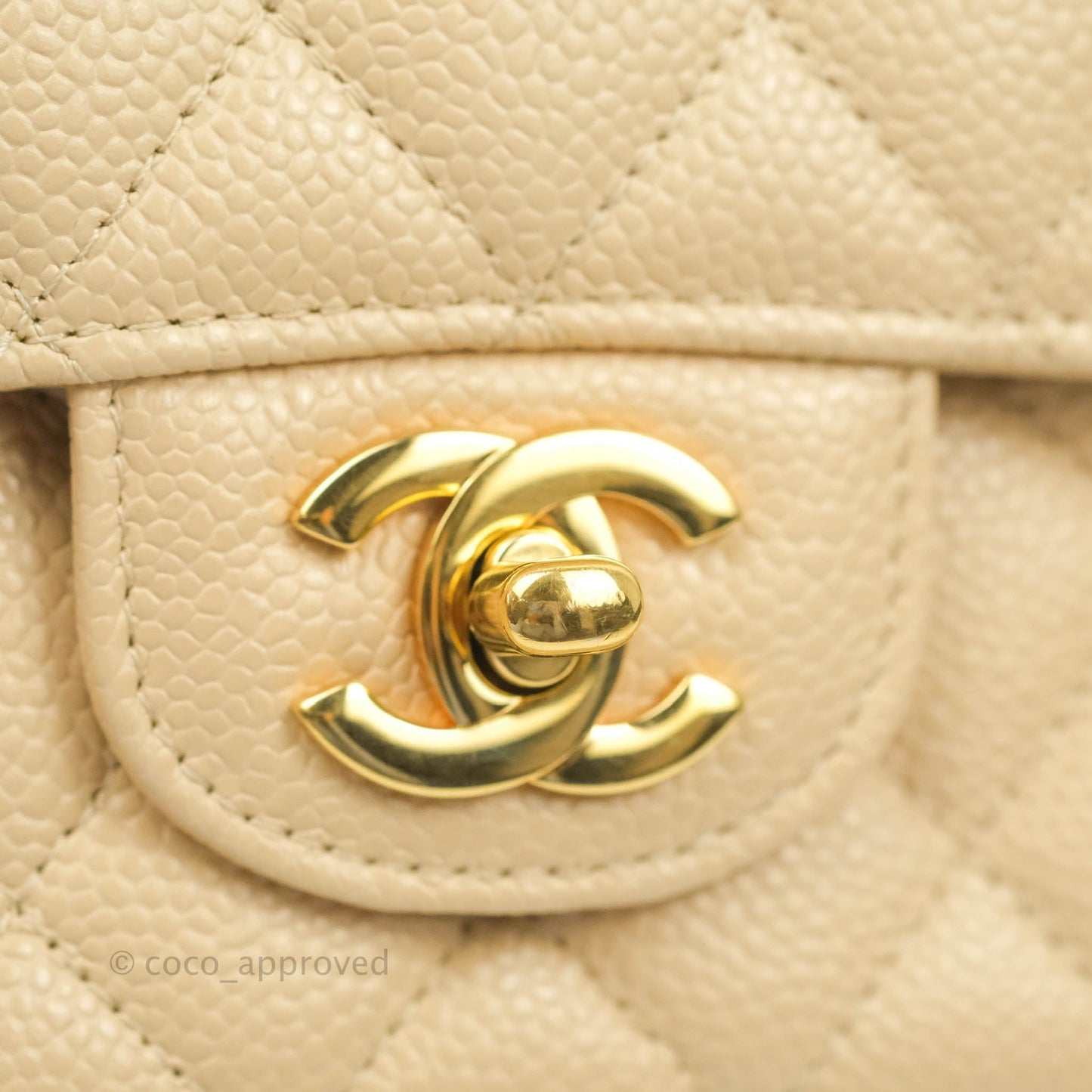 Chanel Classic M/L Medium Flap Quilted Beige Caviar Gold Hardware