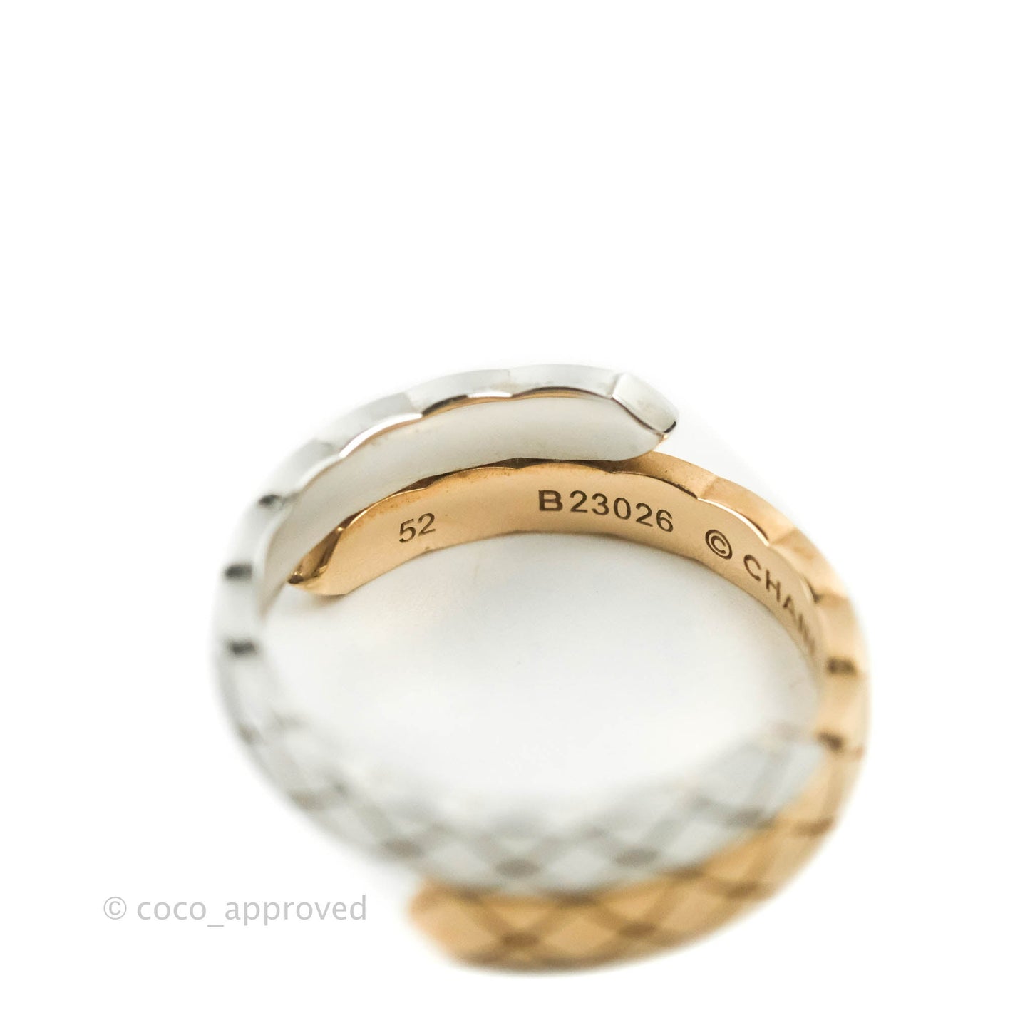 Chanel Crystal Coco Crush Toi Et Moi Ring 18K White & Beige Gold Size 52