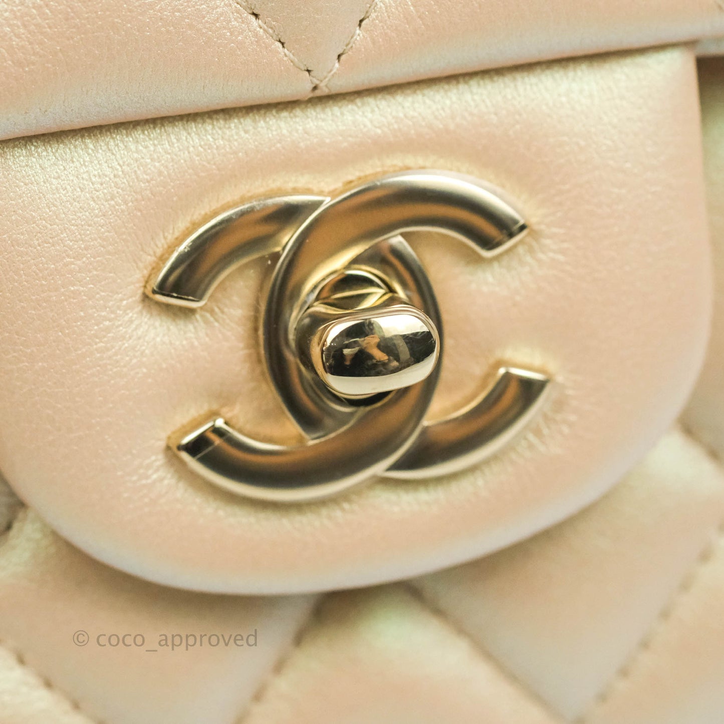 Chanel Classic M/L Medium Double Flap Iridescent Beige Calfskin Gold Hardware 21S