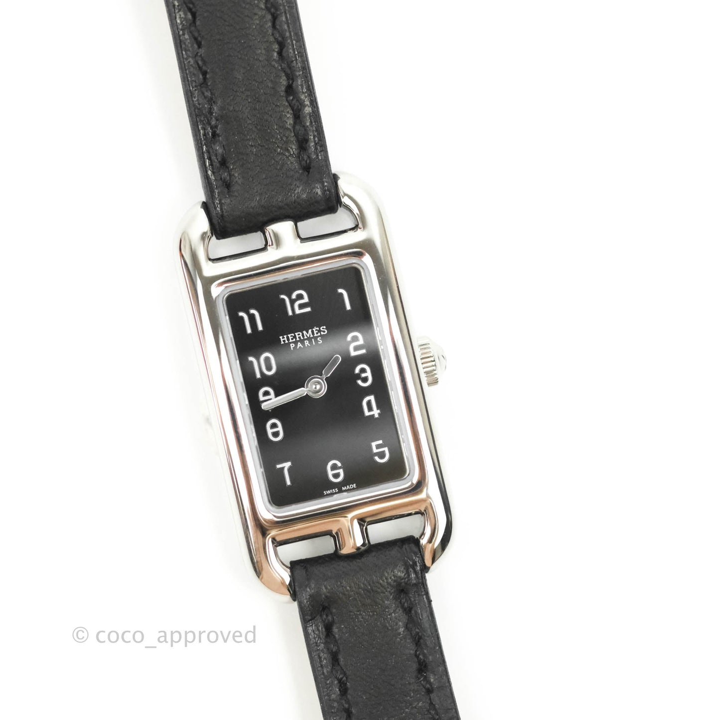 Hermès Cape Cod Nantucket Black Leather Strap Steel Watch Special Order