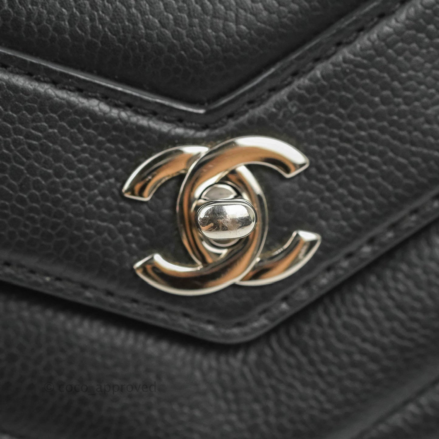 Chanel Medium Chevron Quilted Flap Black Grained Calfskin Silver Hardware