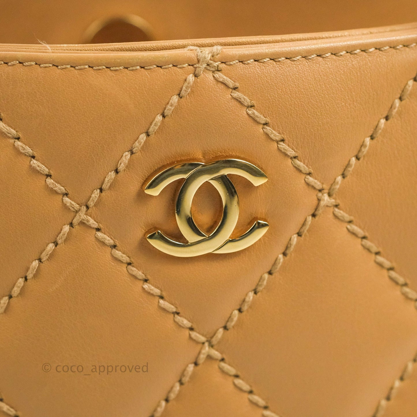 Chanel Vintage Quilted CC Tote Bag Beige Calfskin Gold Hardware