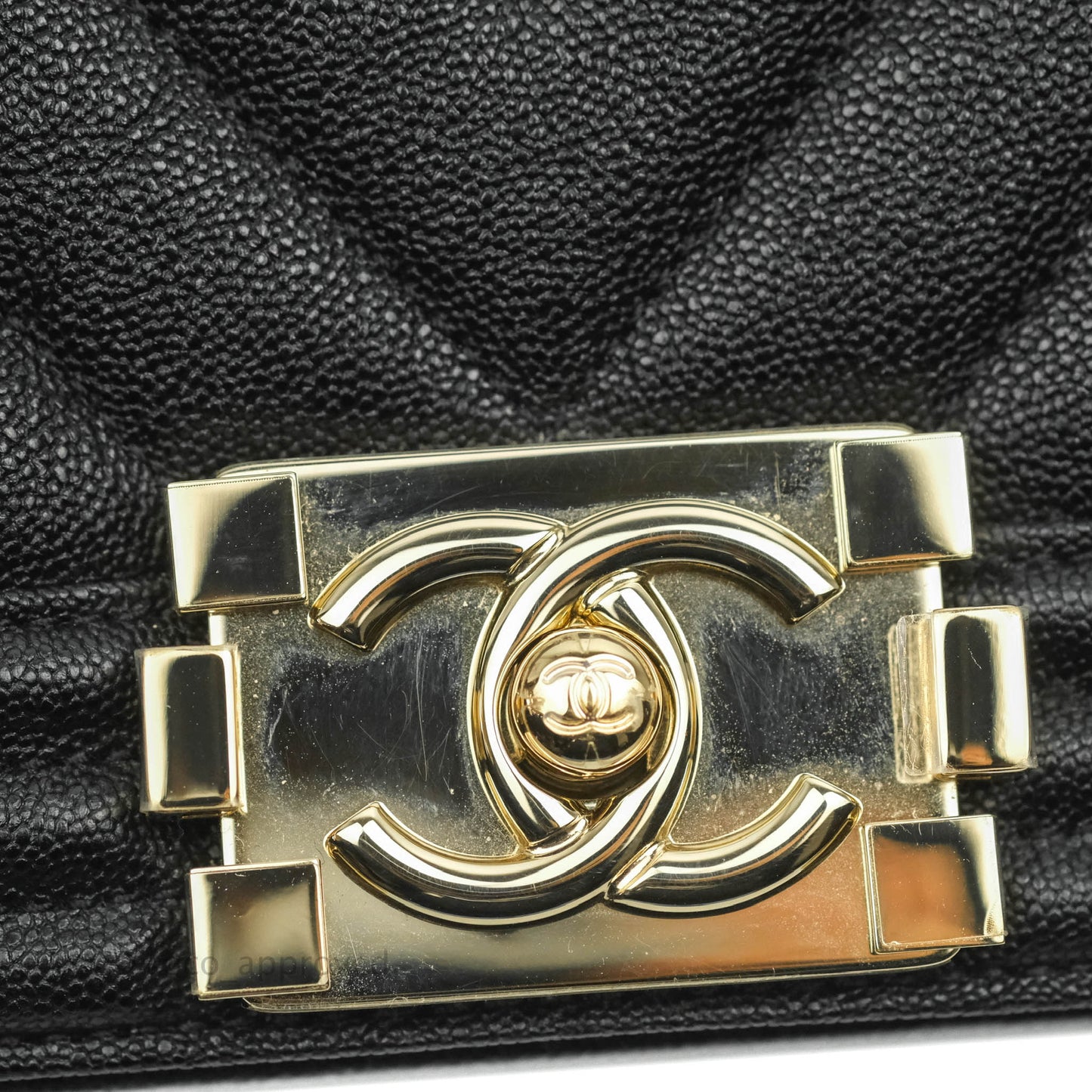 Chanel Chevron Medium Boy Black Grained Calfskin Gold Hardware