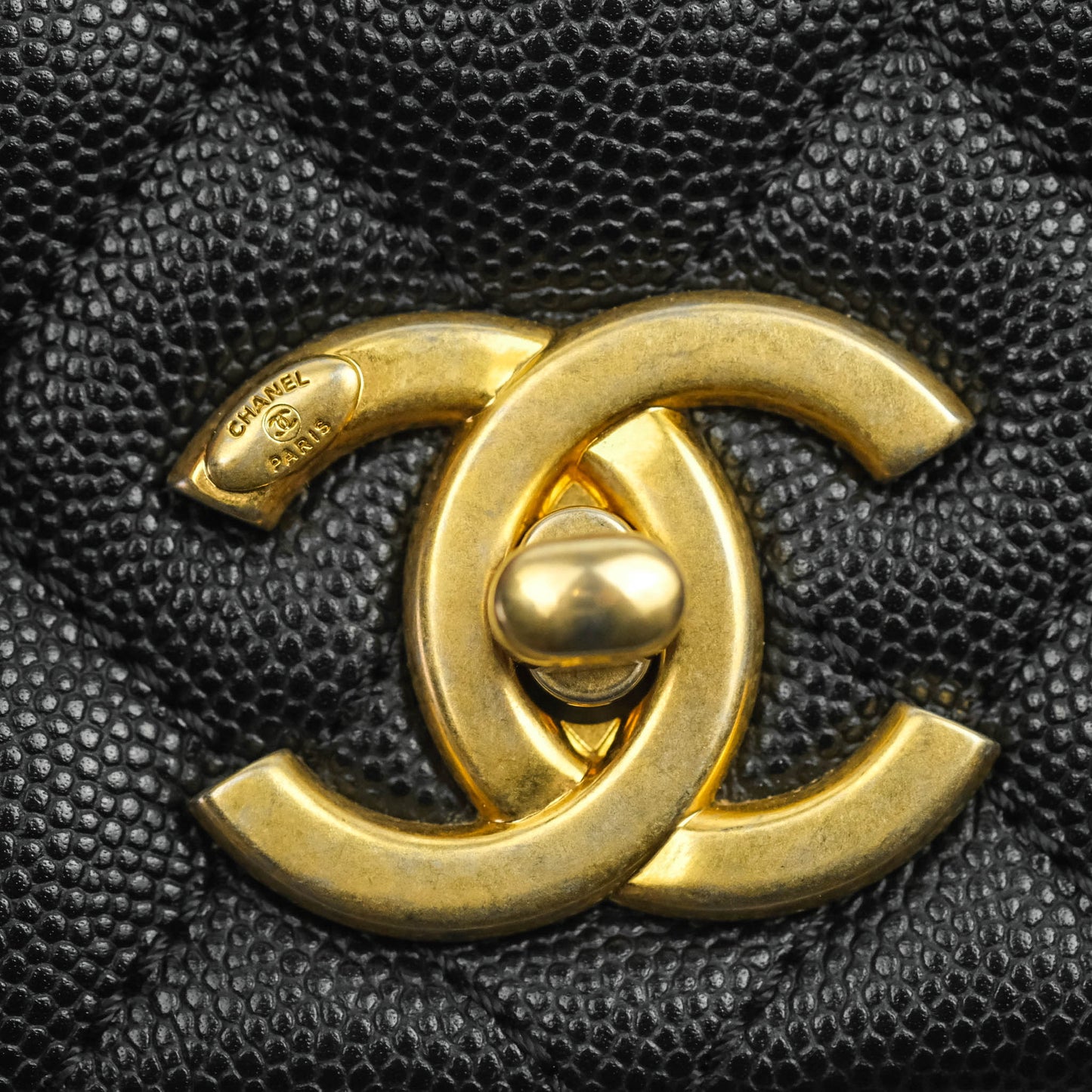 Chanel Medium Coco Handle Quilted Black Caviar Lizard Handle Gold Hardware