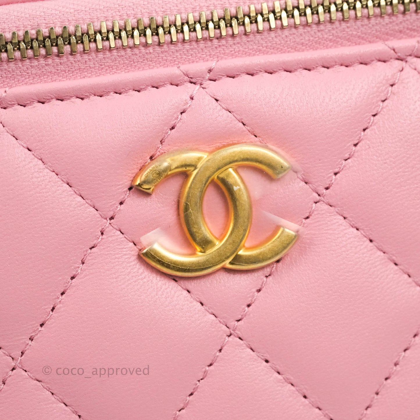 Chanel Vanity Rectangular with Top Handle Pick Me Up Pink Lambskin Aged Gold Hardware 22S