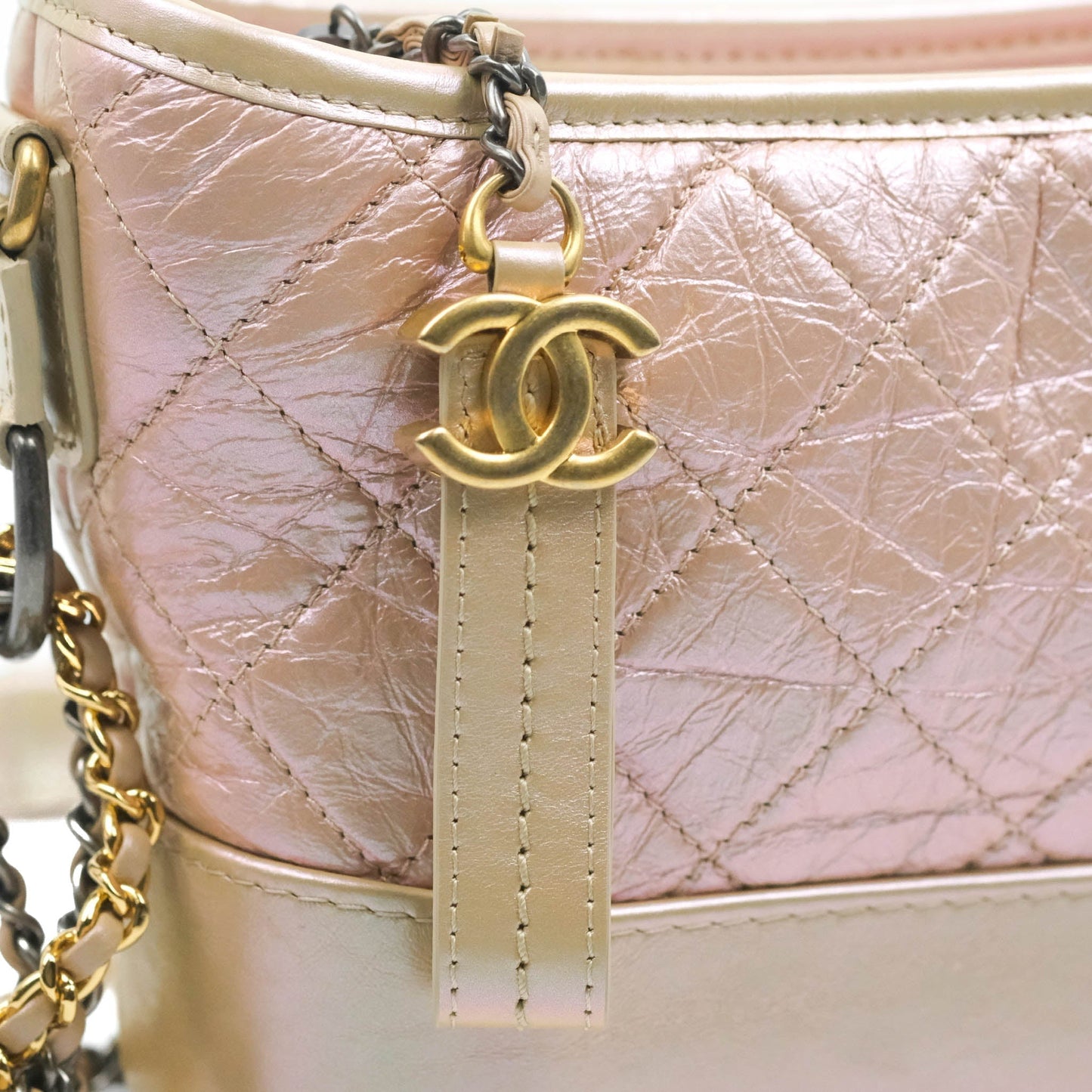 Chanel Small Gabrielle Hobo Iridescent Pink Aged Calfskin Mixed Hardware