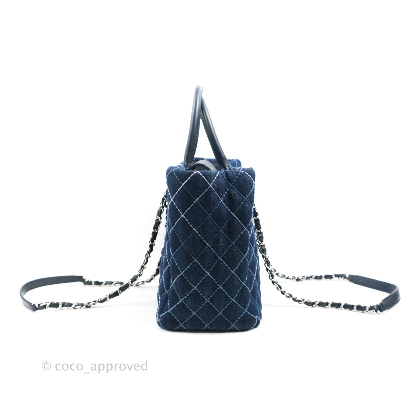 Chanel Quilted Medium Coco Handle Shopping Tote Denim Silver Hardware
